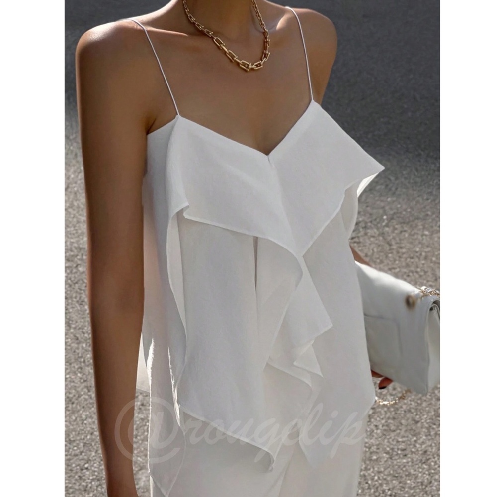 White Ruffle Cami Top Flowy - Picture 5 of 9